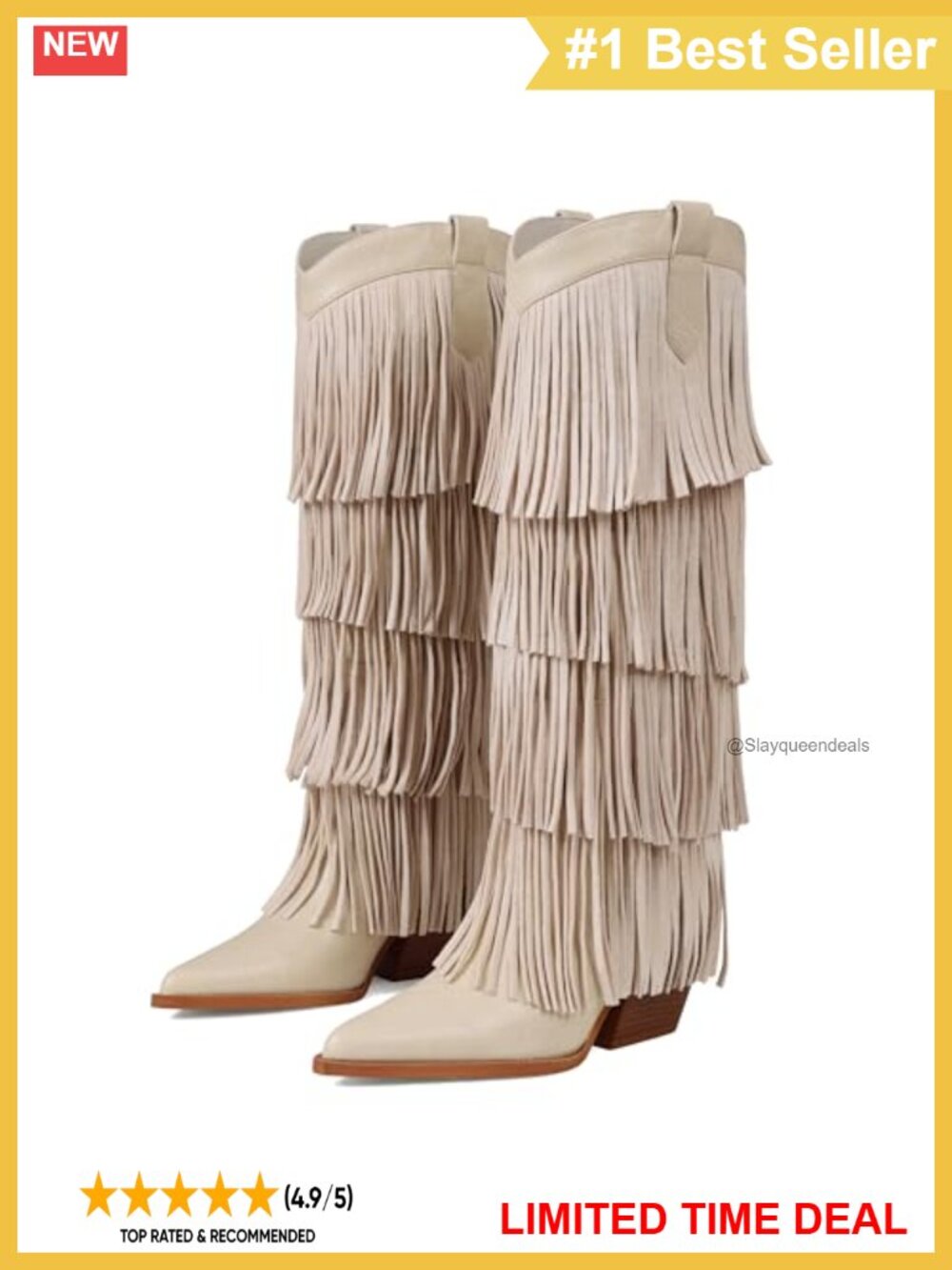Womens Fringe Knee High Western Cowboy Boots Pointed Toe Chunky Heel Pull On